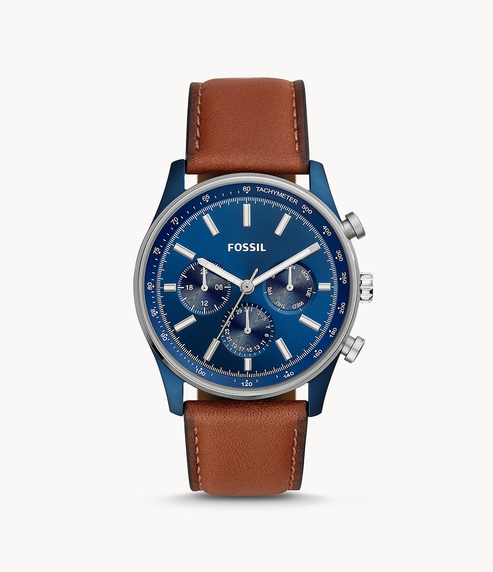 Multifunction Brown Leather Watch