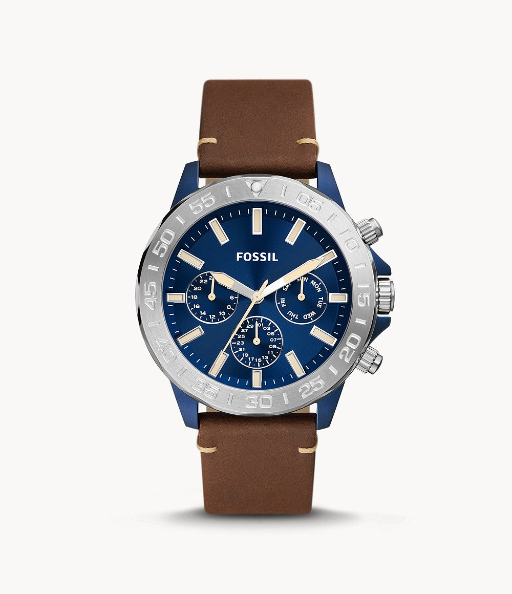 Multifunction Brown Leather Watch