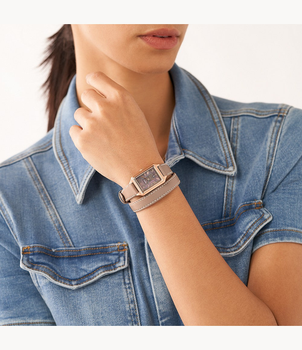 Women's Three-Hand Date Latte LiteHide™ Leather Watch