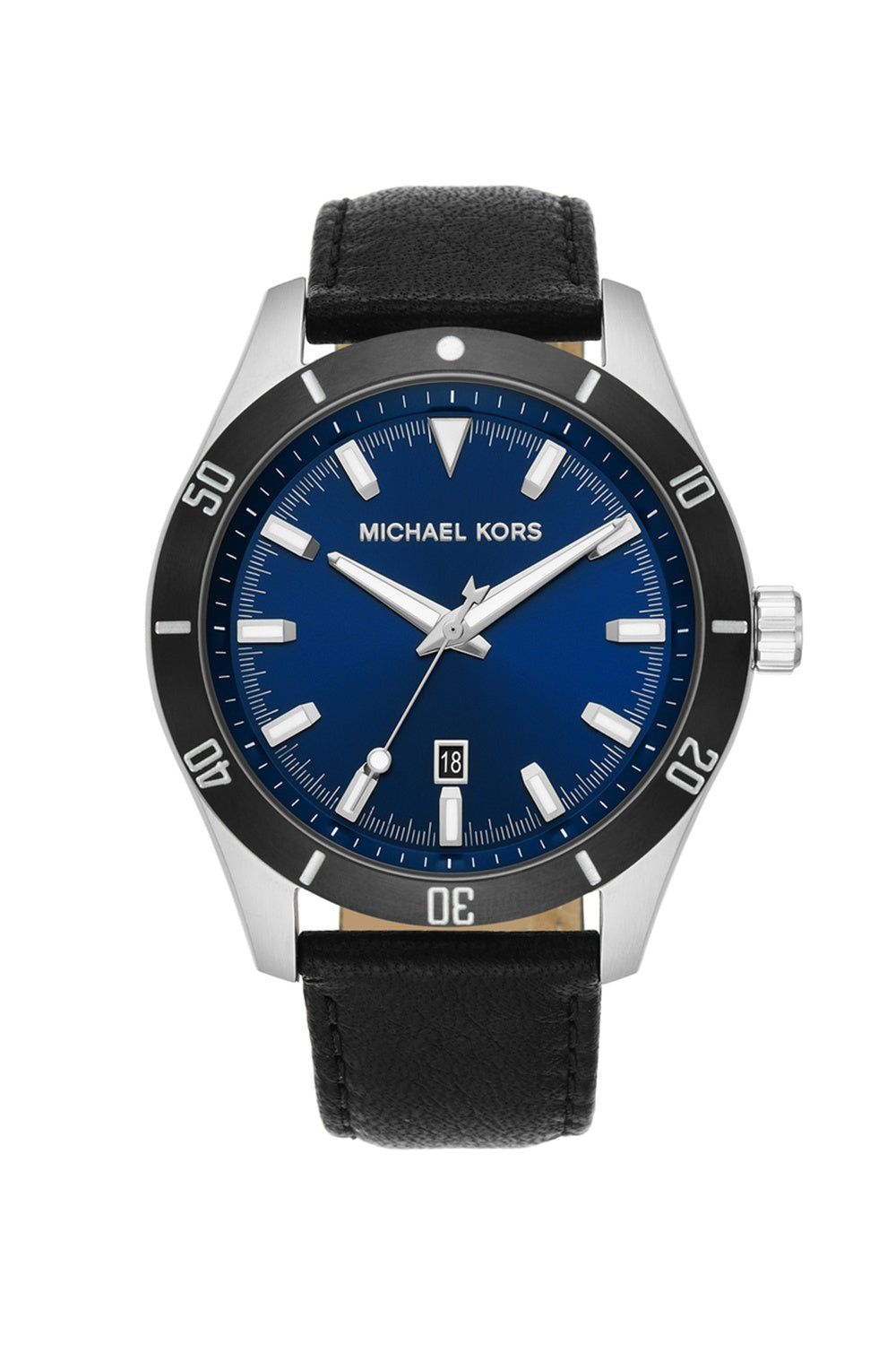 MICHAEL KORS SILVER-BLUE-BLACK LEATHER MEN'S WATCH