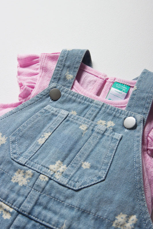 Denim pinafore & t-shirt set blue & pink