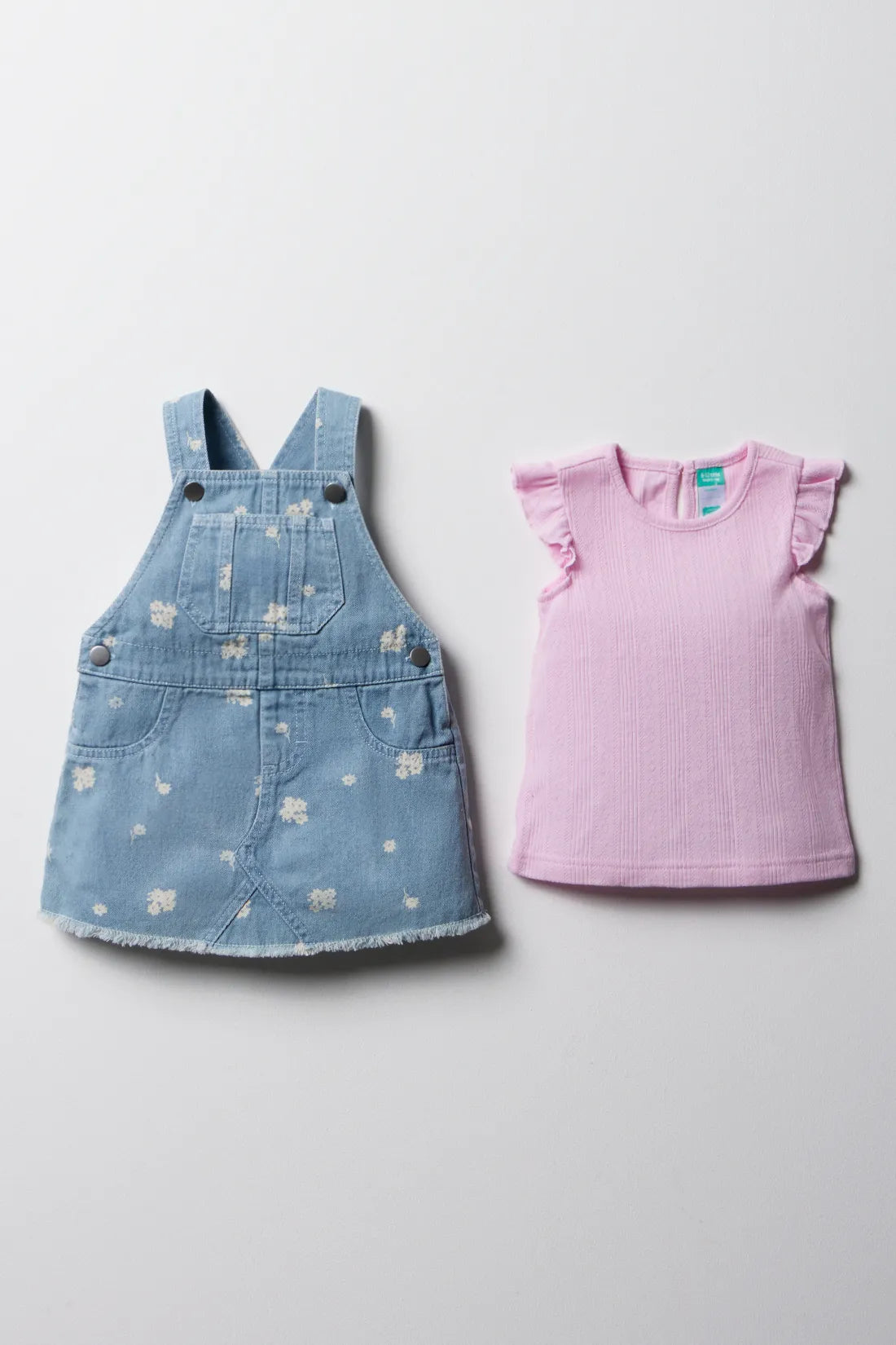 Denim pinafore & t-shirt set blue & pink