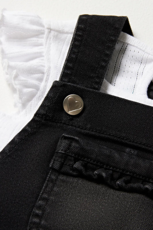 Frill short sleeve t-shirt & pinafore set black