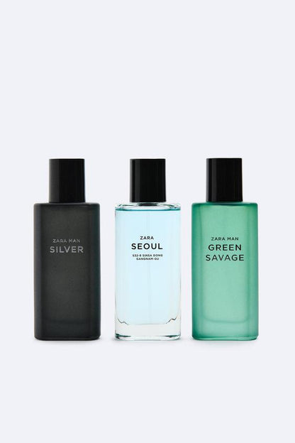 ZARA MAN SILVER GREEN SAVAGE SEOUL EAU DE TOILETTE 3X40ML