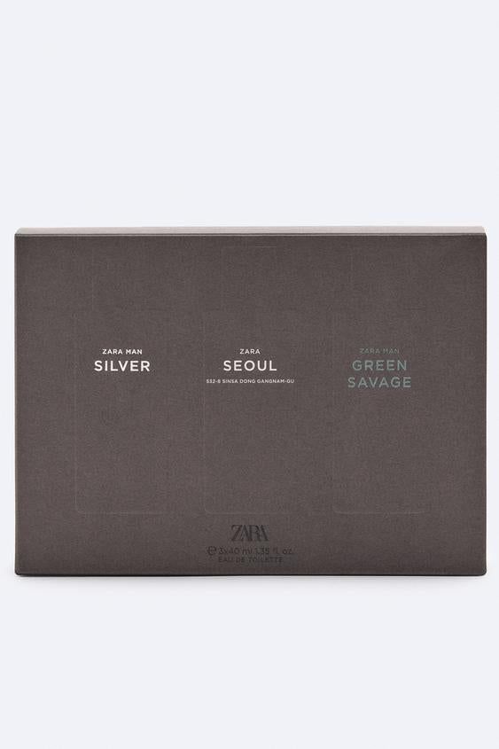 ZARA MAN SILVER GREEN SAVAGE SEOUL EAU DE TOILETTE 3X40ML