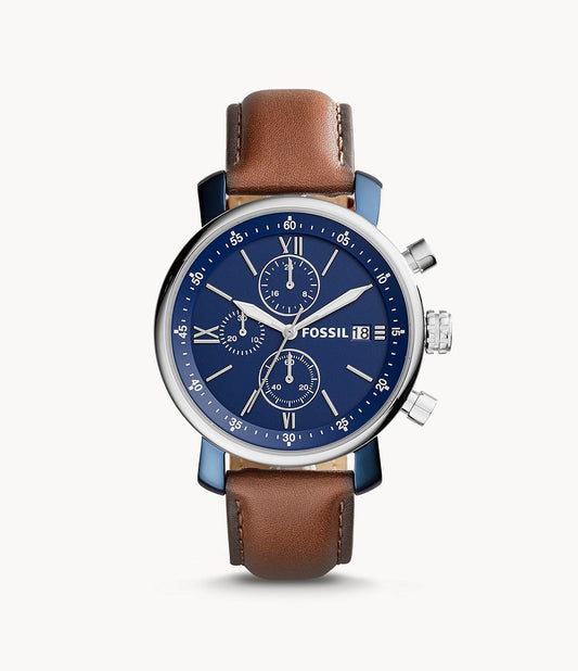 Chronograph Blue Brown Leather Watch
