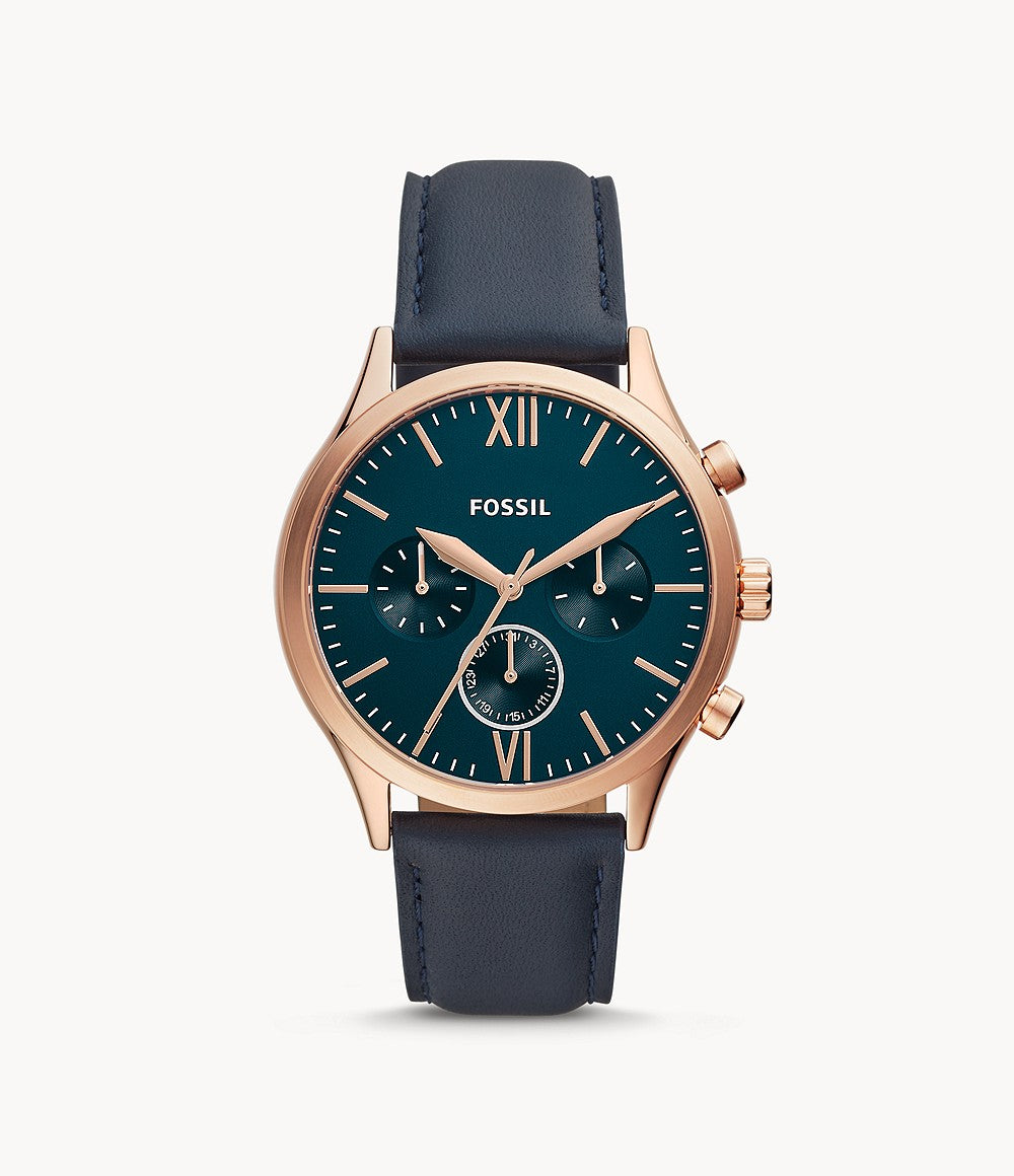 Multifunction Navy Leather Watch