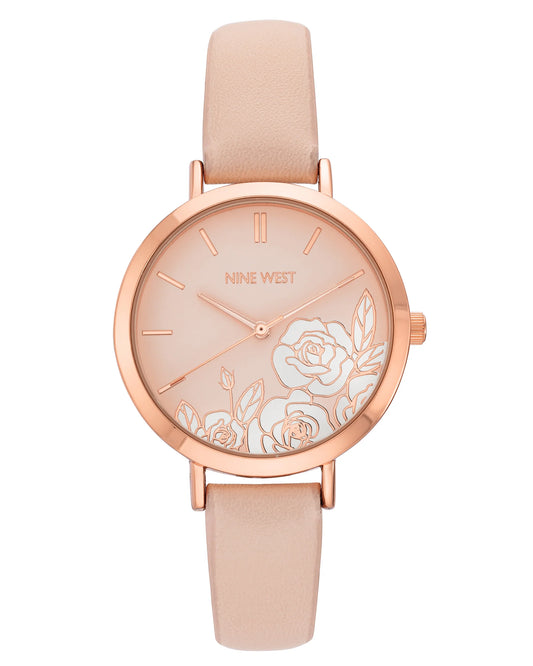 Floral Dial Smooth Strap Watch Pink