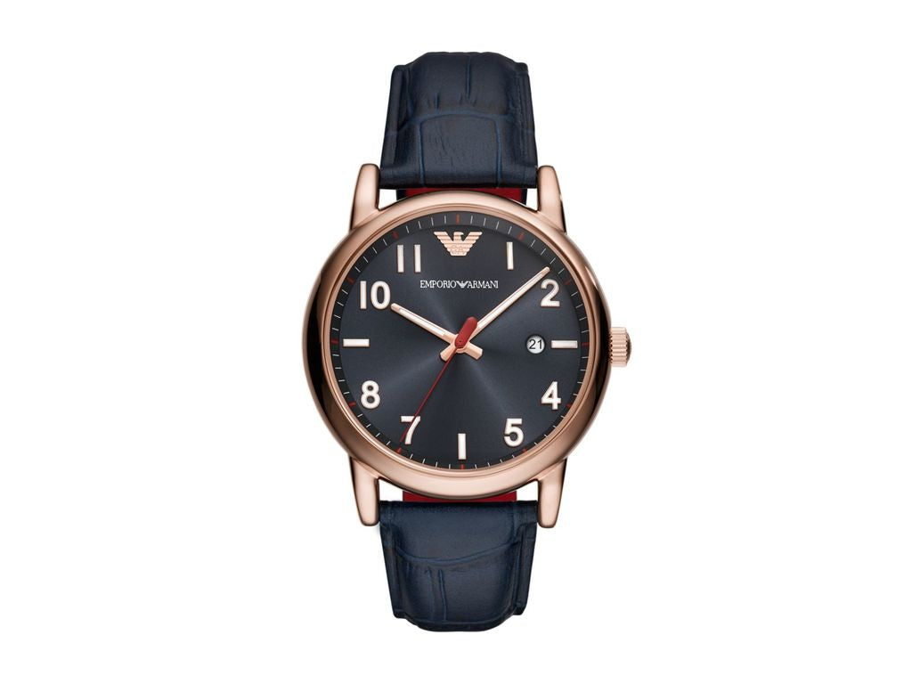 Men's Emporio Armani Rose Gold Round Leather Watch